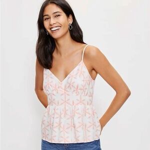 NEW Loft M Cream Coral Pink Star Print Tie Dye Peplum Cami